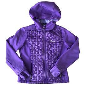 Snozu Girl’s Quilted Hooded Rain Jacket Plush Lined size 7/8 Purple/Plum